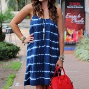 Madewell Tie Dye Crisscross Back Dress, Blue and White